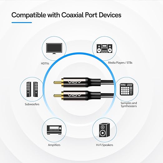 VIOY Coaxial Digital Audio Cable, Subwoofer Cable RCA Male to Male HiFi 5.1 - Image 2