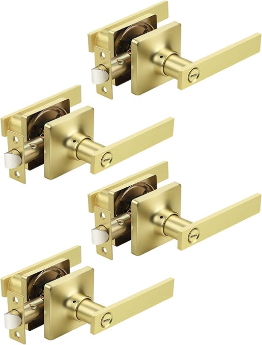 Mengico 4 Pack Gold Privacy Lever Door Handle Interior by Mengico