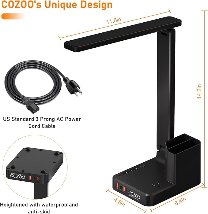 LED Desk Lamp with 3 USB Charging Ports 1 AC Outlet Small Table Lamp - Image 7