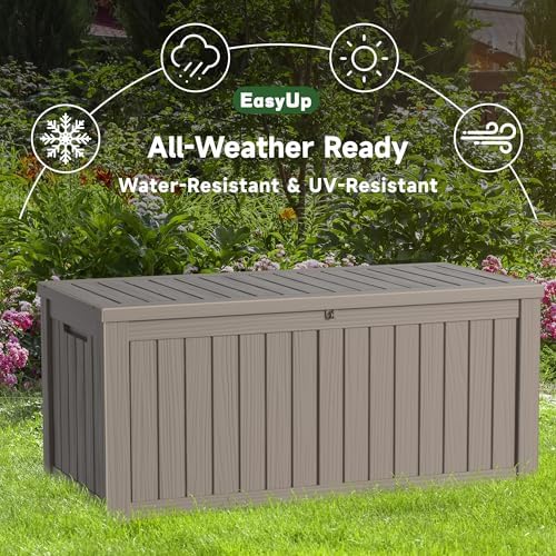 easyup 150 gal outdoor storage box waterproof uv-resistant showing dimensions