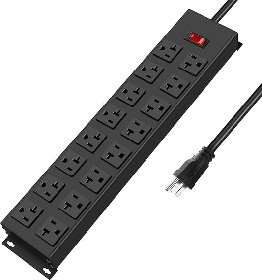 JUNNUJ Heavy Duty 20 Amp Power Strip, Garage 16 Outlets Metal 12 Gauge Surge by JUNNUJHome
