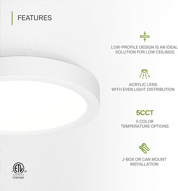 ASD LED 7" Round Flush Mount Ceiling Light Fixture, Low Profile Surface - Image 3