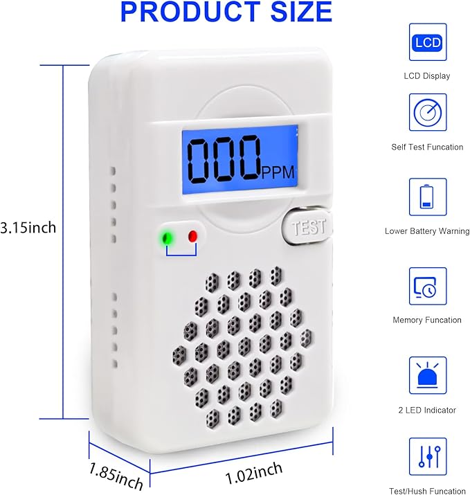 2 Packs Carbon Monoxide Detectors, Battery Operated CO Alarm Detector Monitor - Image 5