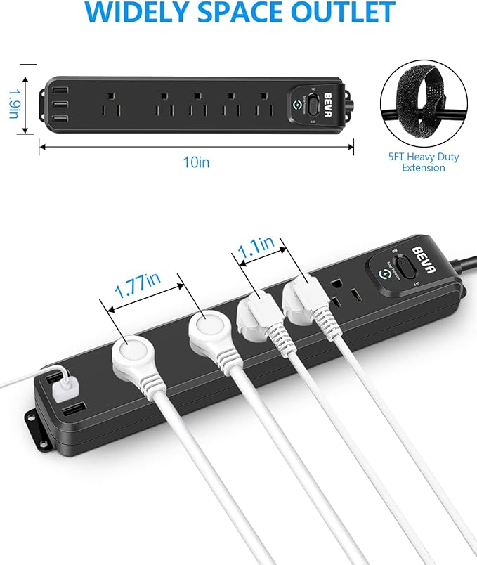 2 Pack Surge Protector Power Strip, 10FT Long Extension Cord - Image 6