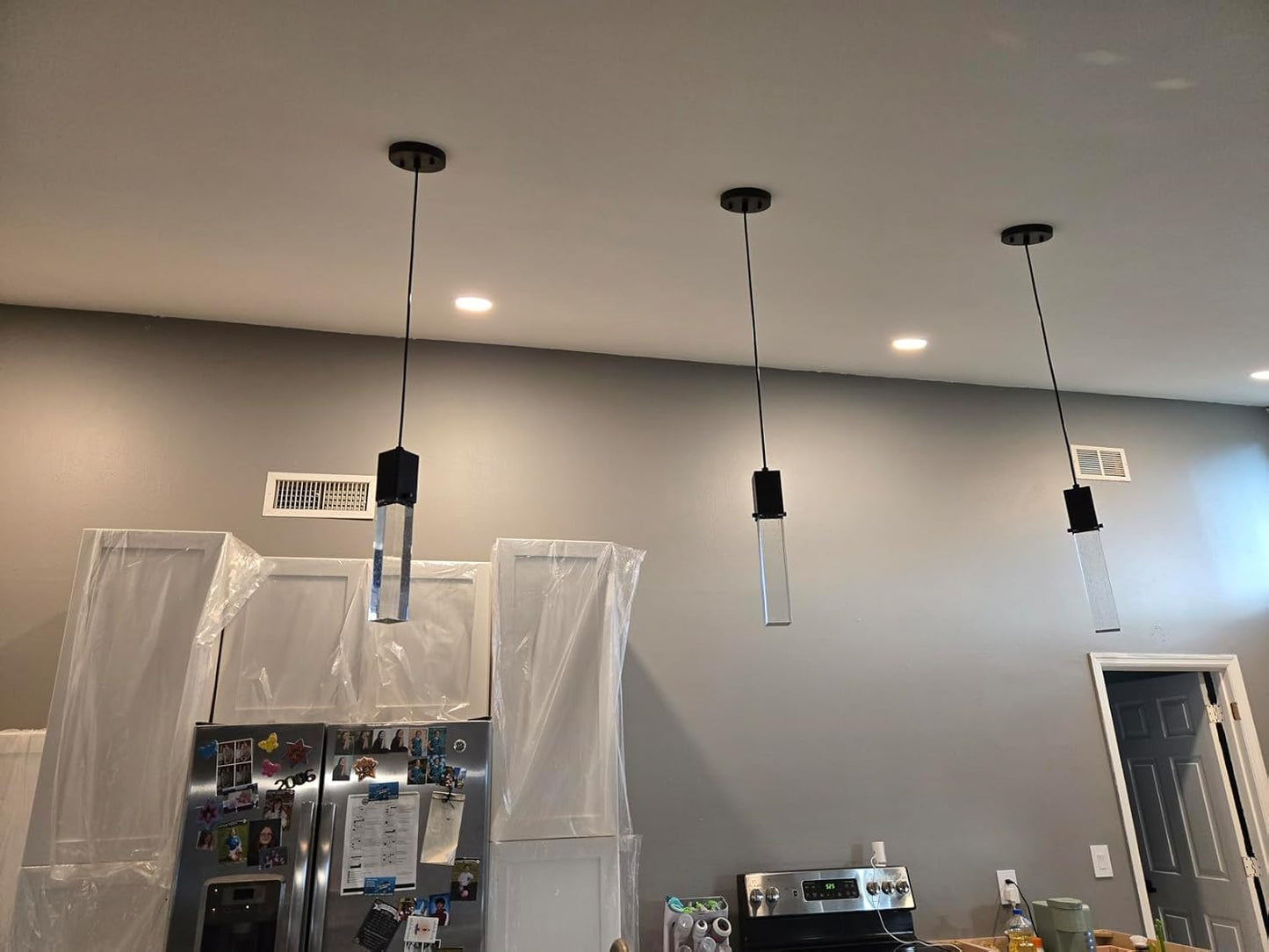 Mini Integrated Hanging Crystal Kitchen Island Modern Concise Pendant Ceiling Light Fixture,for Kitchen Island Dining Room Bedroom Hallway,UL Listed (Black, 3 Pack)