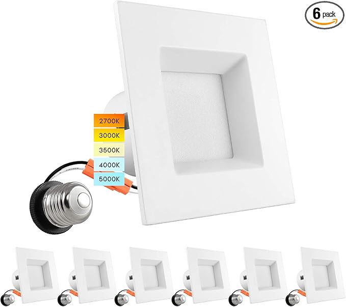 LUXRITE 4 Inch Square Recessed LED Can Lights, CCT Color Temperature Selectable by LUXRITE
