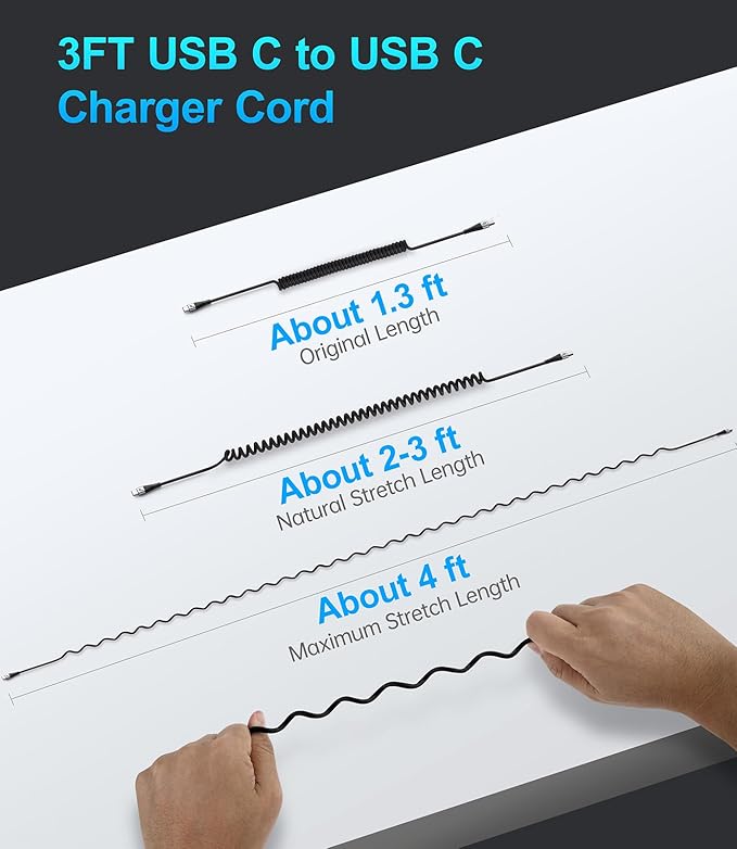 USB C Cable 3A Fast Charging 5FT Coiled USBC to USBC Charger Cable - Image 6