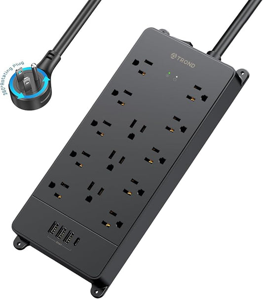 TROND Surge Protector Power Strip, 360° Rotating Flat Plug, 13AC Widely Spaced by TRONDOfficial