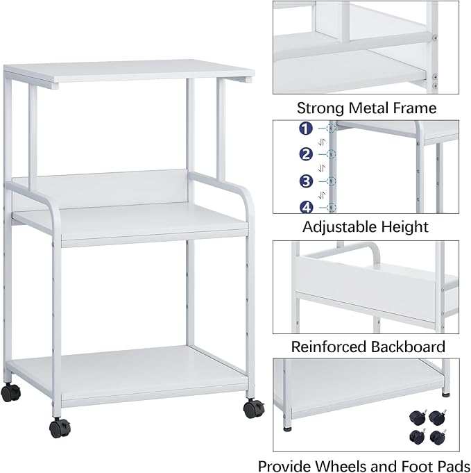 Arbuxzuy Printer Stand with Storage Shelf, 3 Tier Printer Cart with Wheels - Image 2