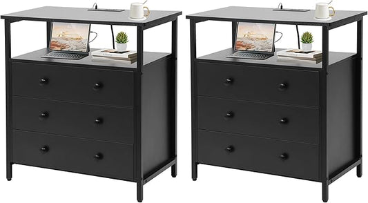 Edbuosy 3 Wooden Drawers Nightstand, 27 Inch Wide Night Stand Set 2 by Edbuosy