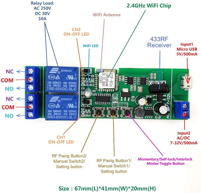 Newgoal 2-Channel Ewelink App Remote Control WiFi 433MHz RF Wireless Switch - Image 5