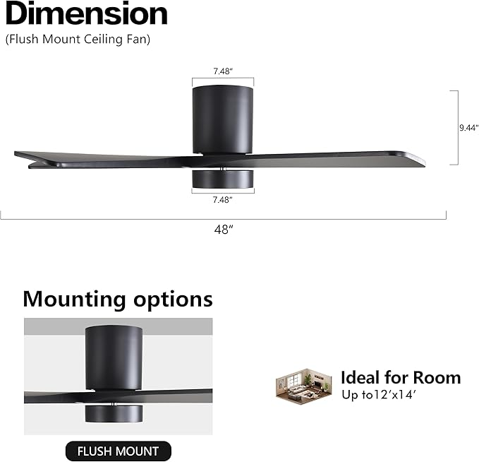WINGBO 48 Inch Flush Mount DC Ceiling Fan - Image 4