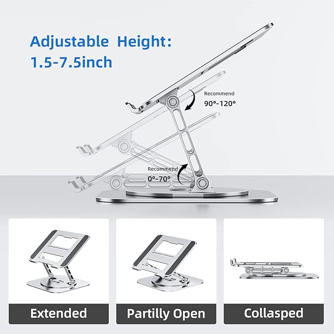 MCHOSE Laptop Stand with 360° Rotating Base, Foldable Adjustable Computer Holder - Image 7
