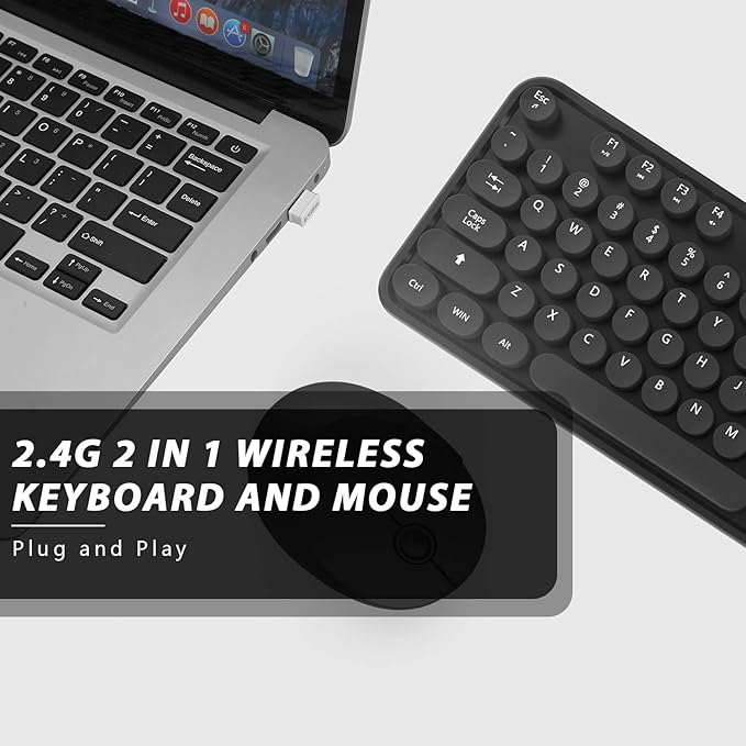 Wireless Keyboard and Mouse, KOOTOP Cute Black Keyboard and Mouse, 2.4G - Image 5