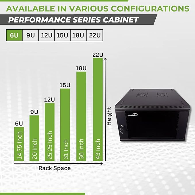NavePoint 6U Server Cabinet Wall Mount Rack Enclosure Includes 2 Fans, Locking - Image 3