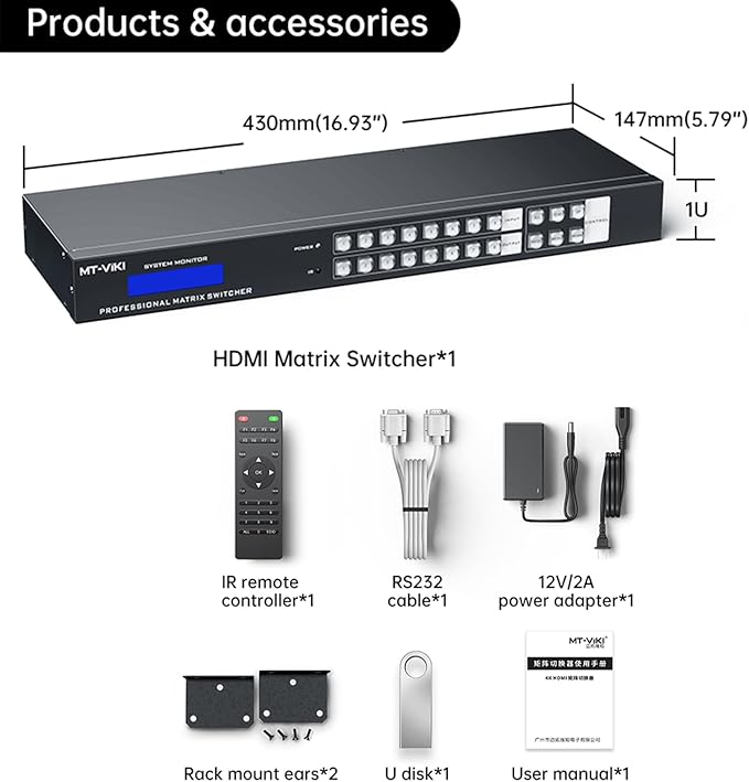 MT-VIKI 4K HDMI Matrix Switch 8X8 w/Web GUI & 3.5mm Stereo Audio Extraction - Image 6