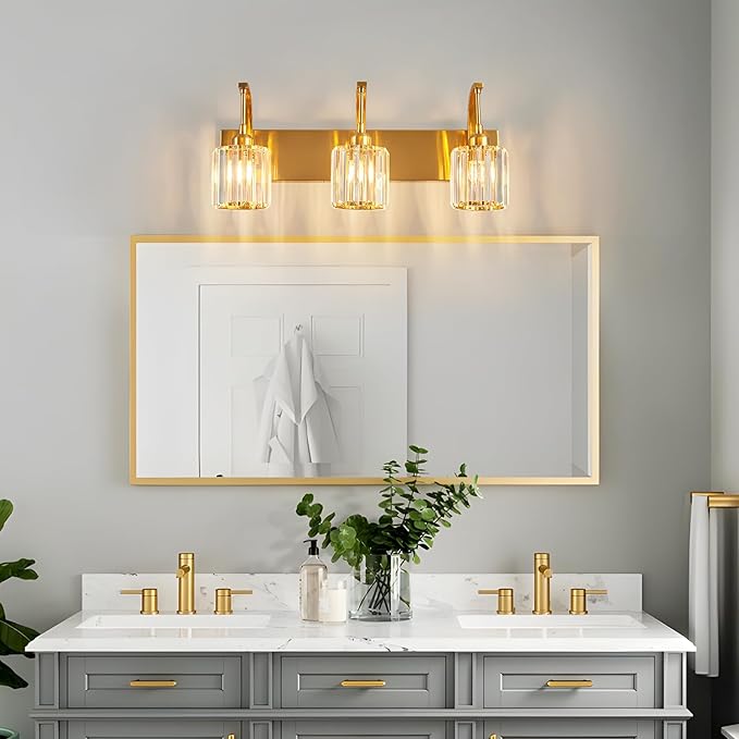FDPBY 3-Light Crystal Vanity Light, Modern Gold Bathroom Wall Sconce - Image 6