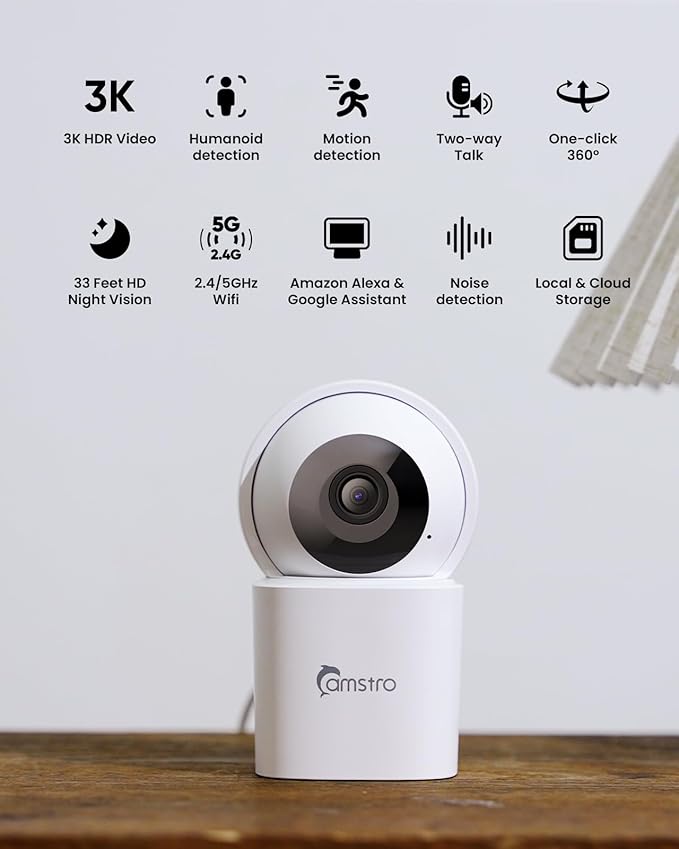 CAMSTRO 3K Indoor Security Camera 2 Pack, 360° Pan/Tilt WiFi Camera - Image 8