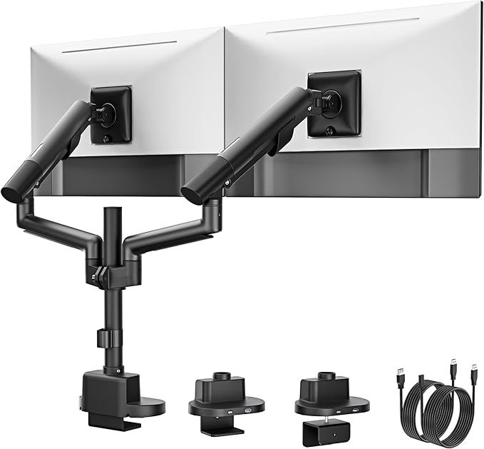 monTEK Dual Monitor Stand with USB Up to 35" Screens, Tall Post Mounted Monitor by monTEK