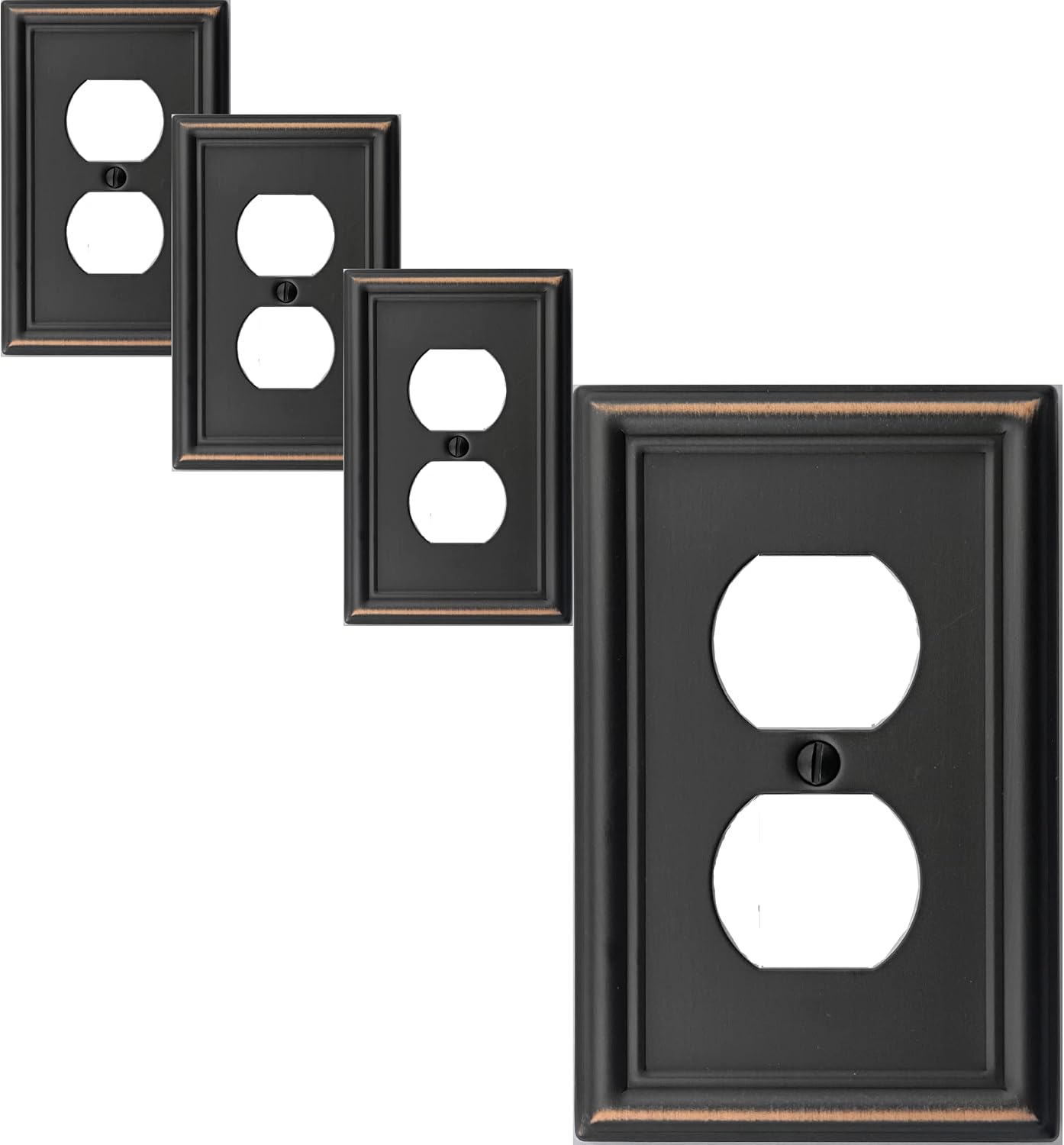 OKAWYC Single Duplex Outlet Light Switch Cover Luca Metal Wall Plate, 4-Pack Aged Bronze 1 Gang, Oil Rubbed Bronze for Receptacle Light Switch, Outlet Cover Decorative, Wallplate, Midsize, Durable