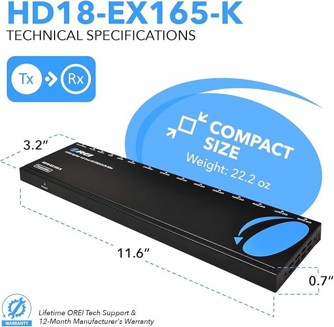 OREI 4K 1x8 HDMI Extender Splitter Multiple Over CAT 6/7 Cable - Image 6