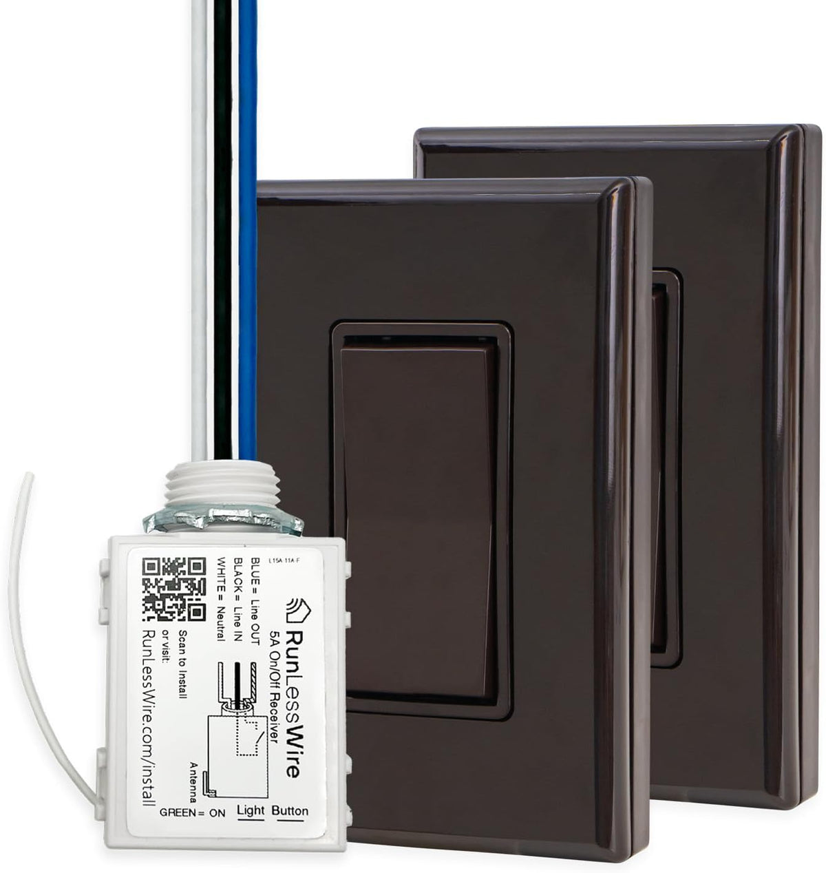 RunLessWire 3-Way Battery-Free DIY Wireless Light Switch Kit 150ft RF Range
