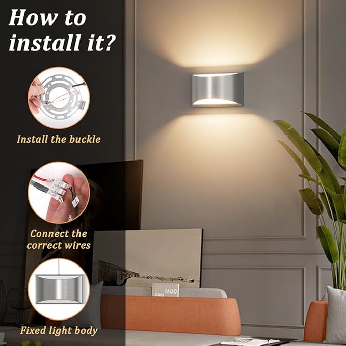 Aipsun 4 Pack Nickel Modern LED Wall Sconce Hardwired Indoor Wall Lights Up and - Image 2