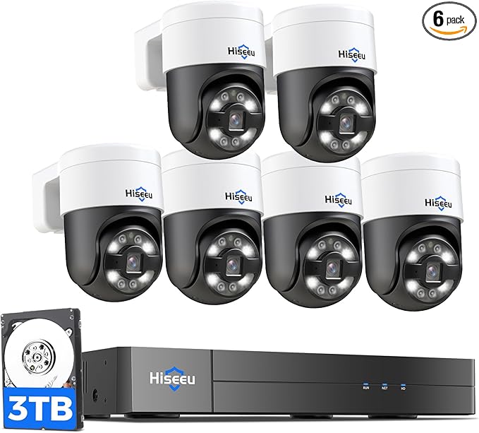 Hiseeu 4K PoE PTZ Camera System, NVR Security Camera System w/6Pcs 5MP Wired by Hiseeu