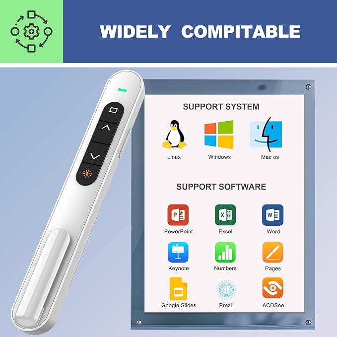 QUI Presentation Clicker for PowerPoint, RF 2.4GHz USB C Wireless Presenter - Image 7