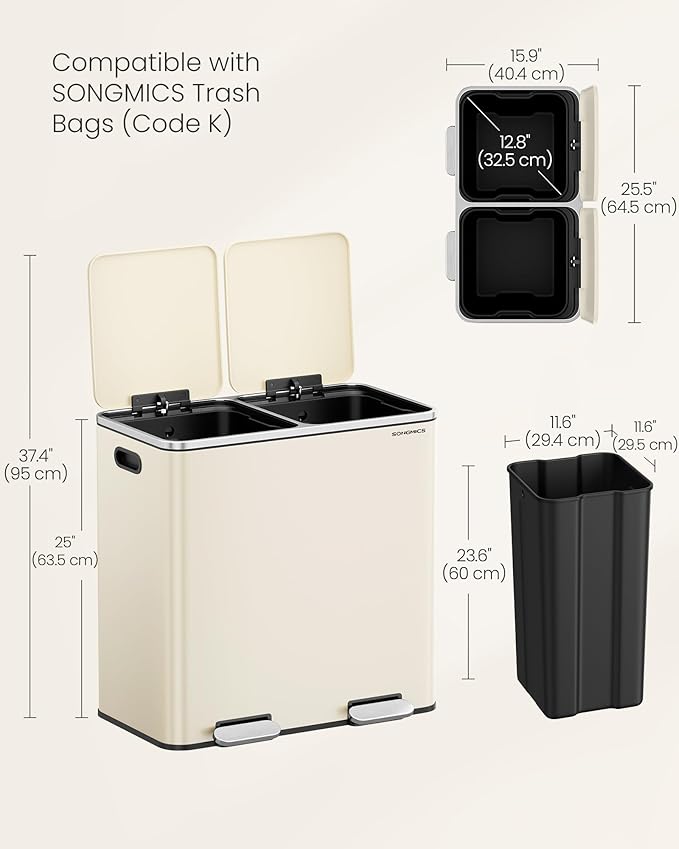 SONGMICS Trash Can, 2 x 10.6 Gallon Garbage Can - Image 5