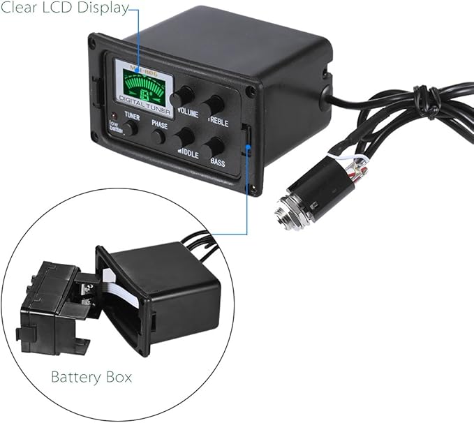 Acoustic Guitar Tuner, 3-Band EQ Equalizer LCD Display Volume Control Bass - Image 4