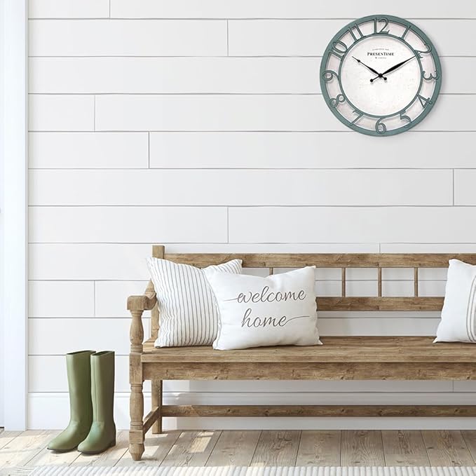 Presentime & Co 13" Farmhouse Series Wall Clock, Shiplap Style, Silent No - Image 4