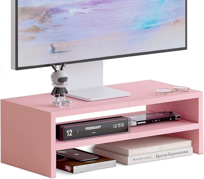 TEAMIX 2 Tiers Pink Monitor Stand Riser, Desktop Stand by TEAMIX