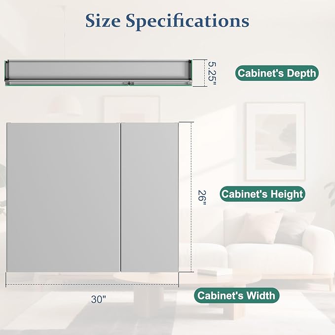 Bathroom Medicine Cabinet with Mirror, 30 Inch x 26 Inch Bathroom Mirror - Image 2
