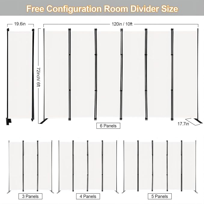 MAYOLIAH 6 Panel Folding Privacy Screen 9ft Wide, 6ft Tall Partition Room - Image 5