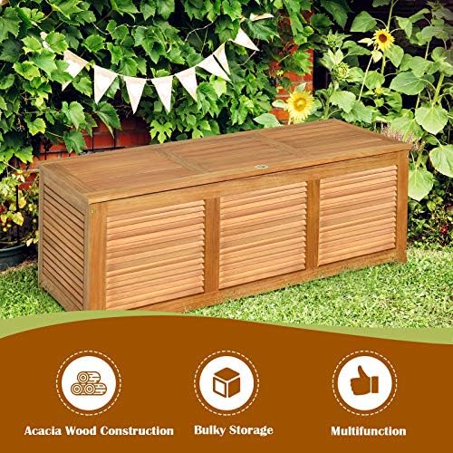 tangkula 46 gallon acacia wood deck box, garden, side view