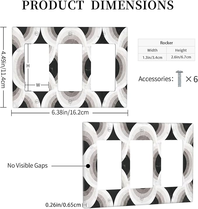 Bvtewkhz Black/White Art Marble 3 Gang Triple Rocker Decorative Light Switch - Image 4