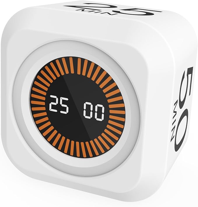 Rotating Cube Pomodoro Timer 5, 50 Min Preset + Custom Countdown, Desk by MOSTRUST