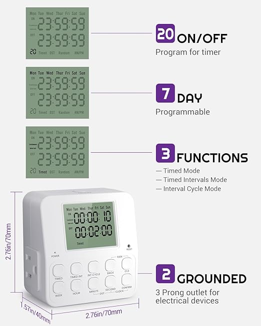 NEARPOW Digital Timer Outlet, Infinite Interval Repeat Cycle Timer Plug - Image 6
