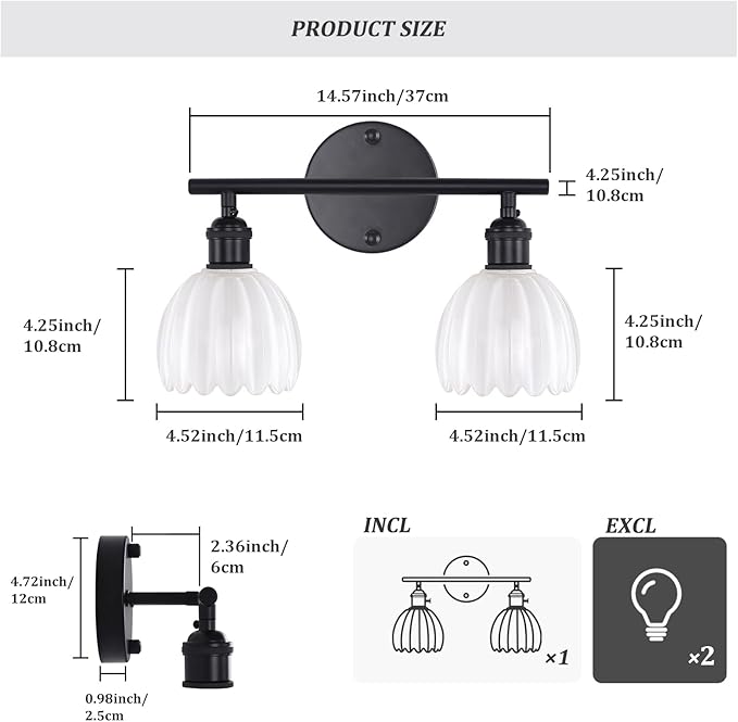 Shenmoyl Bathroom Light Fixtures, 2-Light Black Vanity Wall Light Over Mirror - Image 5