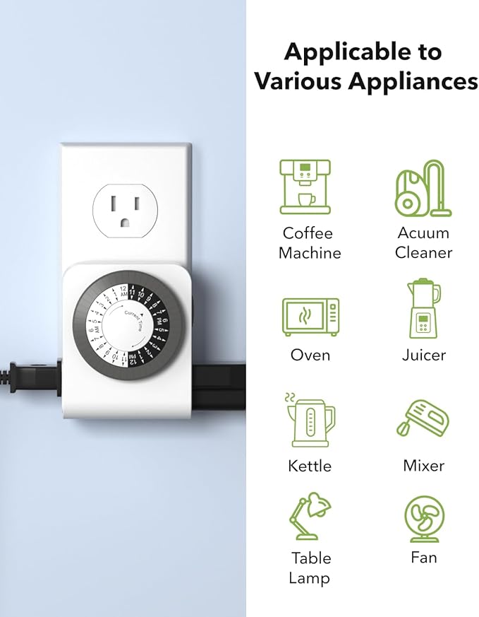BN-LINK Timer Outlet with 2 Grounded Outlets, Mechanical Light Timers - Image 4