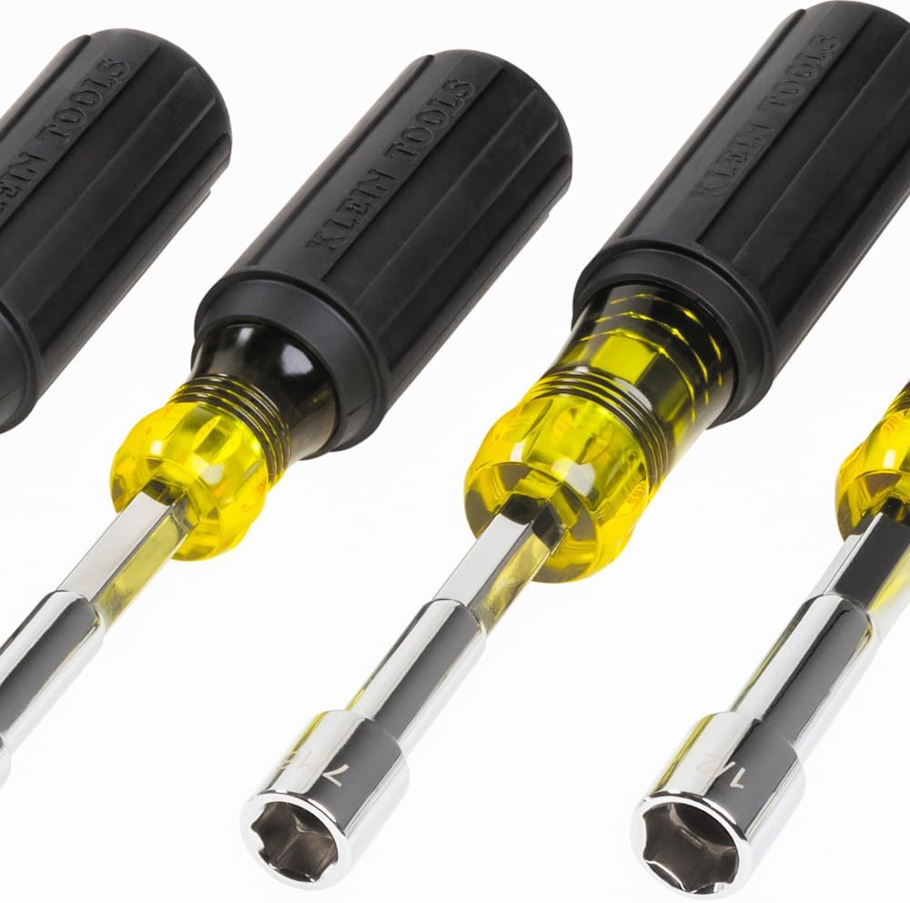 Klein Tools 65456 Hollow-Shaft Nut Driver Set, Heavy-Duty, Color-Coded Hex Sizes 1/4 to 9/16-Inch, Cushion-Grip Handles, 6-Piece