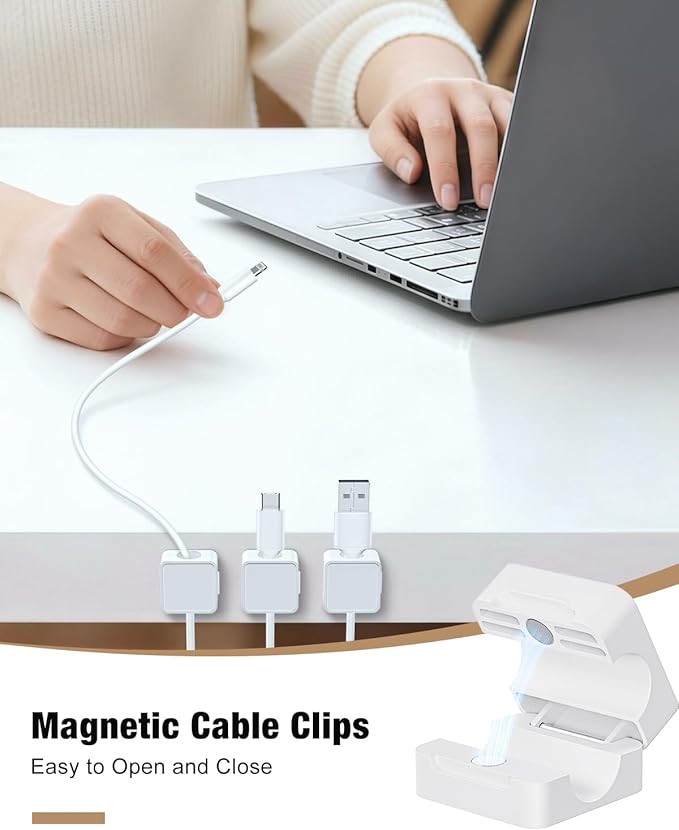 Magnetic Cable Clips, 12 Pack Cord Holder, Desk Cable Management, Adhesive Wire - Image 5