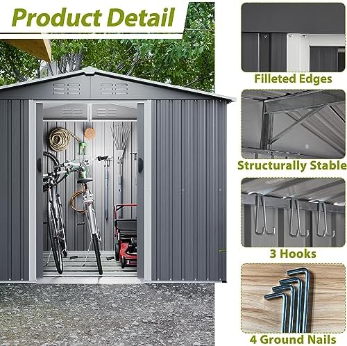 yopto 8x6 ft outdoor storage shed with roof,waterproof, side view