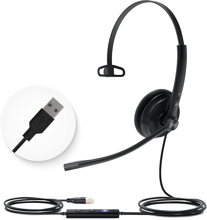 Yealink UH34 USB Headset with Mic, Single Ear Wired Headphones with Noise by RedefineYourWorkplace