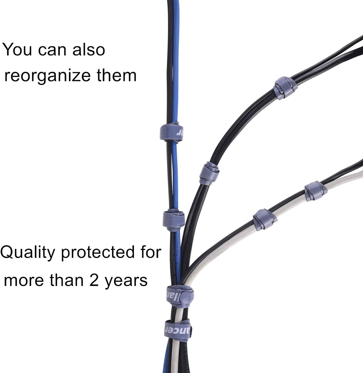 Trilancer Reusable Cable Straps Wire Ties, Pack of 50 Adjustable Cord Fastener Cable Organizer, 8 Inches (Black)