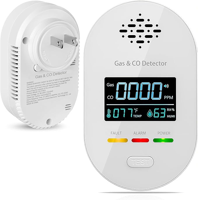 4-in-1 Natural Gas Leak Detector & Carbon Monoxide Detectors, Plug in CO and by Bestechy