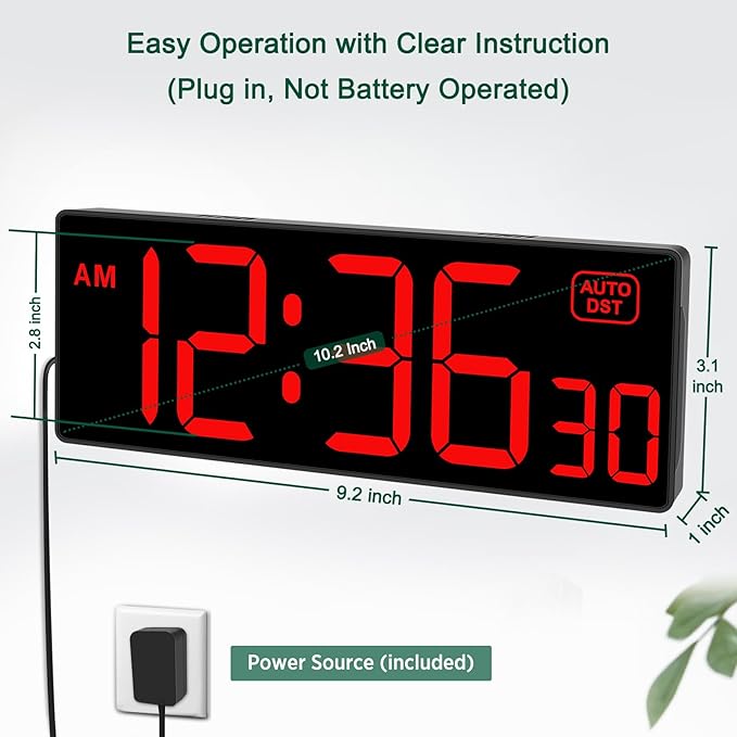 Soobest LED Digital Wall Clock, Large Digital Clock Bold Numbers - Image 3