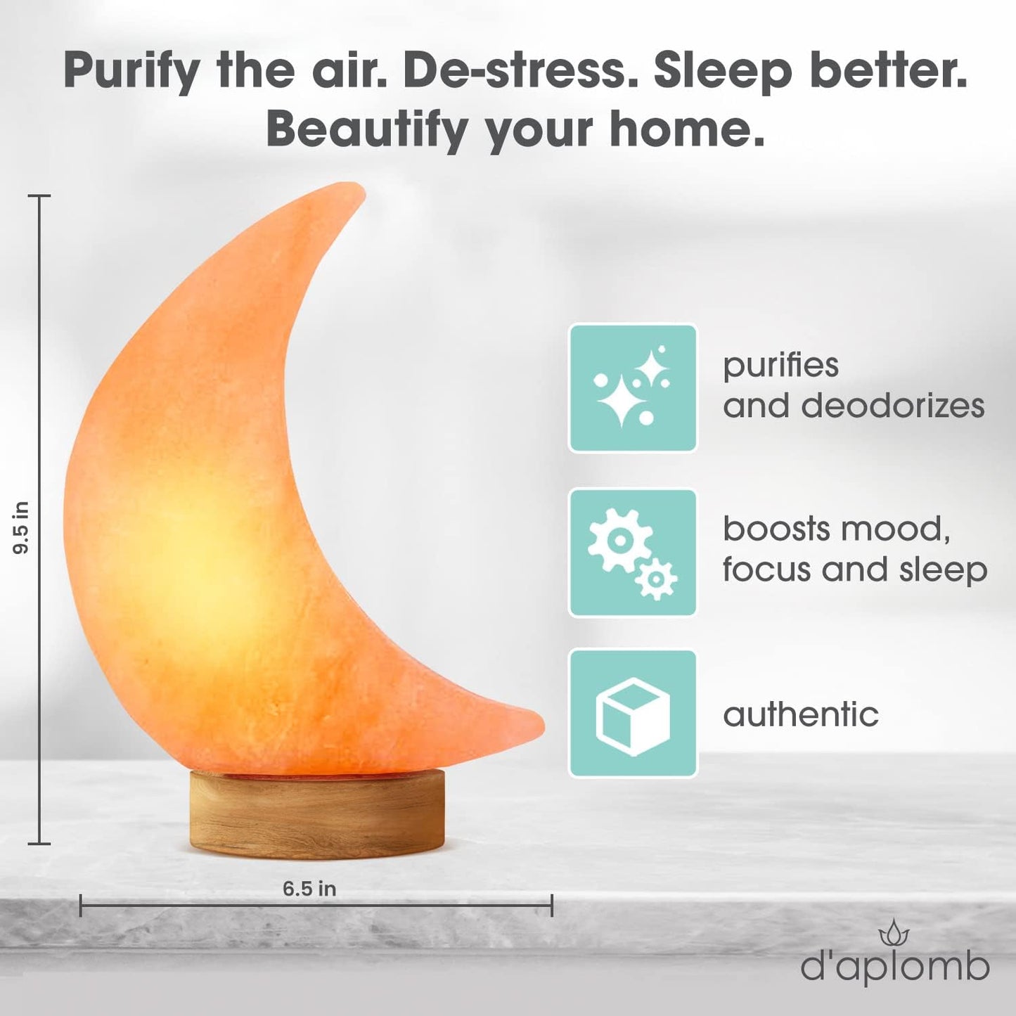 d'aplomb 100% Authentic Natural Himalayan Salt Lamp;Hand Carved Moon Pink | Crystal Rock Salt from Himalayan Mountains; Dimmer Cord; 5 lbs