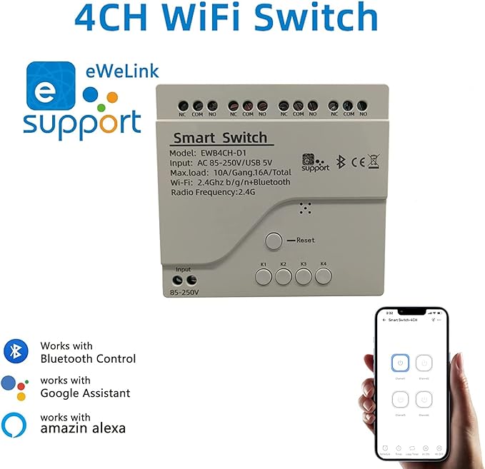 Newgoal 4 Channel Smart WiFi Relay Switching Module USB 5V/AC85V-250V, Supports - Image 2